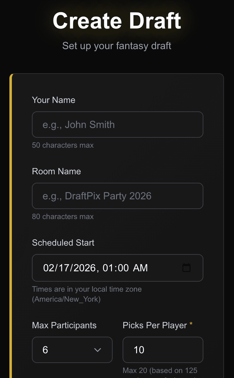 Create a draft โ set participants, categories, and picks